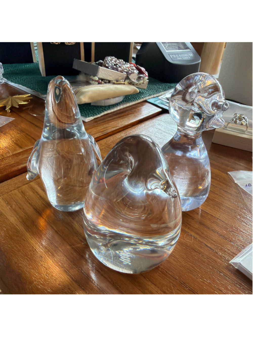 23. Three Clear Blown Glass Bird Decor